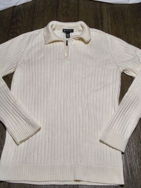 INC International Concepts Women's L White Ribbed Knit Half Zip Pullover Sweater